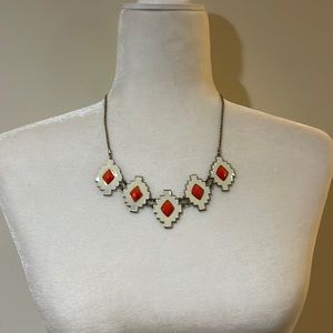 White and Orange Geometric Statement Necklace